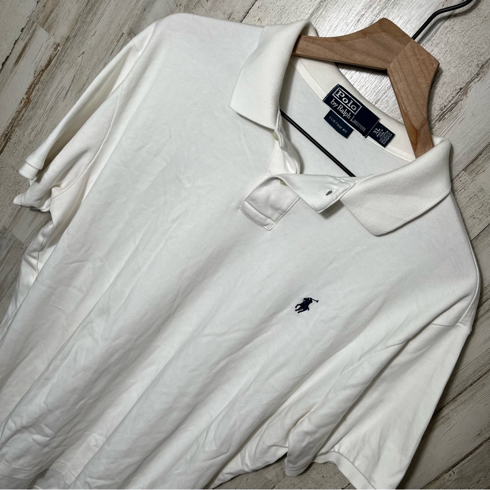 Vintage Polo Ralph Lauren White Short‎ Sleeve Polo Shirt Mens XL